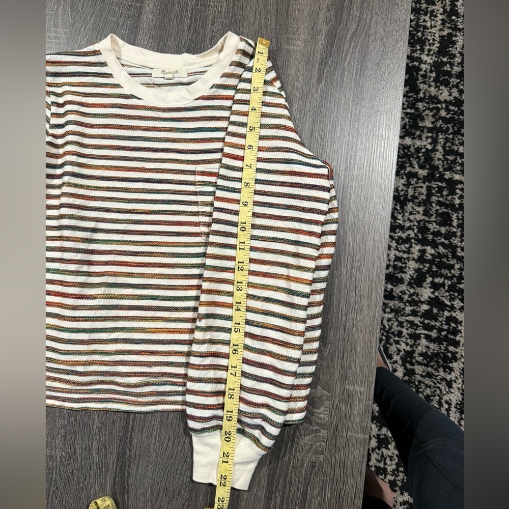 Madewell Kids Long Sleeve Striped Tee in Cream with Brown & Green Stripes - Picture 7 of 12